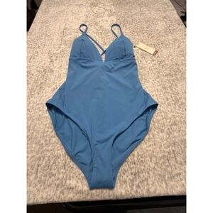 Calia 16 Blue V Neck Crisscross Strap One‎ Piece Swimsuit NWT
